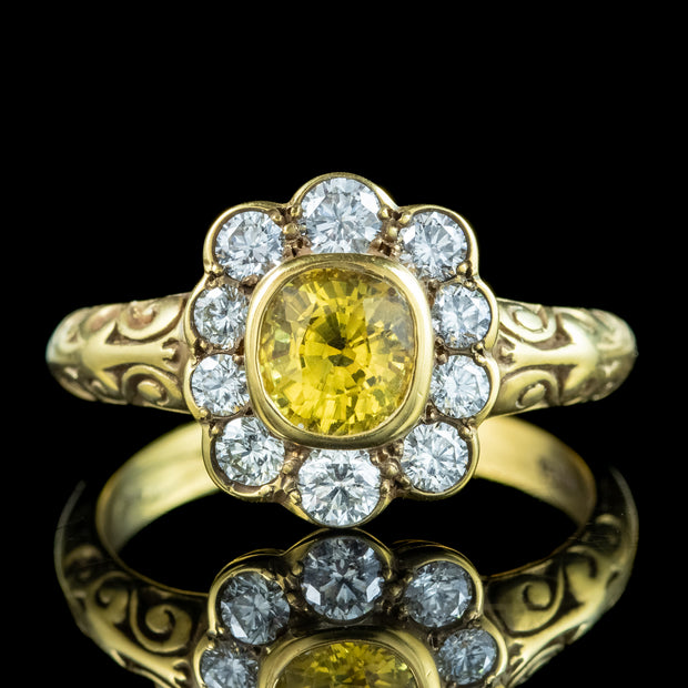 Victorian Style Yellow Sapphire Diamond Cluster Ring 0.80ct Sapphire