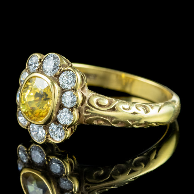 Victorian Style Yellow Sapphire Diamond Cluster Ring 0.80ct Sapphire