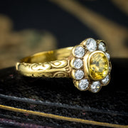 Victorian Style Yellow Sapphire Diamond Cluster Ring 0.80ct Sapphire