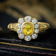 Victorian Style Yellow Sapphire Diamond Cluster Ring 0.80ct Sapphire