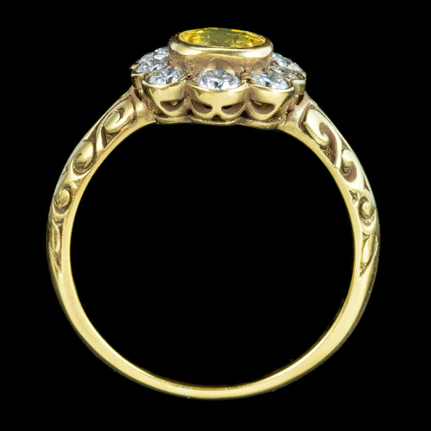 Victorian Style Yellow Sapphire Diamond Cluster Ring 0.80ct Sapphire