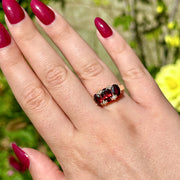 Victorian Style Garnet Diamond Trilogy Ring