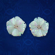 Victorian Style Opal Diamond Flower Stud Earrings 9ct Gold