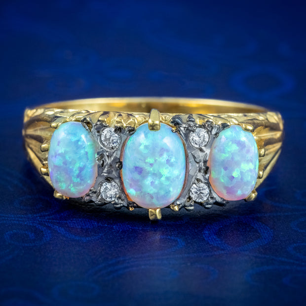 Victorian Style Opal Trilogy Ring 18ct Gold On Silver