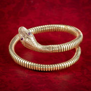 Vintage 9ct Gold Snake Bangle With Ruby Eyes Dated 1975
