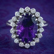 Vintage Amethyst Diamond Cluster Ring 6ct Amethyst 