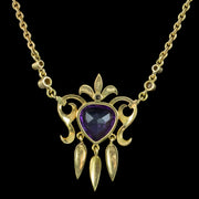 Vintage Amethyst Heart Diamond Enamel Necklace 18ct Gold Dated 1978