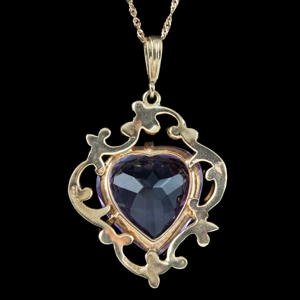 Vintage Amethyst Heart Pendant Necklace 15ct Heart Dated 1975