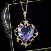 Vintage Amethyst Heart Pendant Necklace 15ct Heart Dated 1975