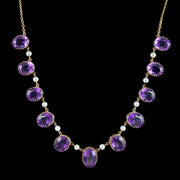 Vintage Amethyst Pearl Necklace 9ct Gold 27ct Of Amethyst Dated 1976
