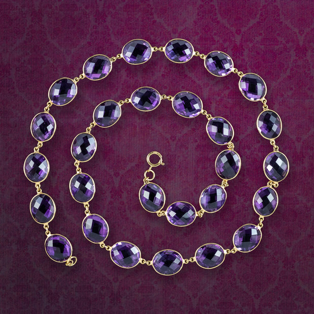 Vintage Amethyst Riviere Necklace 18ct Gold