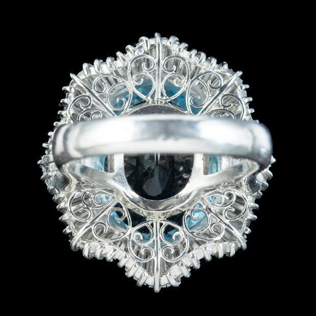 Vintage Aquamarine Diamond Cocktail Ring 13.92ct Aqua 2.95ct Diamond With Cert