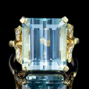 Vintage Aquamarine Diamond Cocktail Ring 17ct Aqua