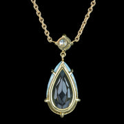 Vintage Aquamarine Diamond Lavaliere Pendant Necklace 18ct Gold