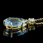 Vintage Aquamarine Diamond Lavaliere Pendant Necklace 18ct Gold