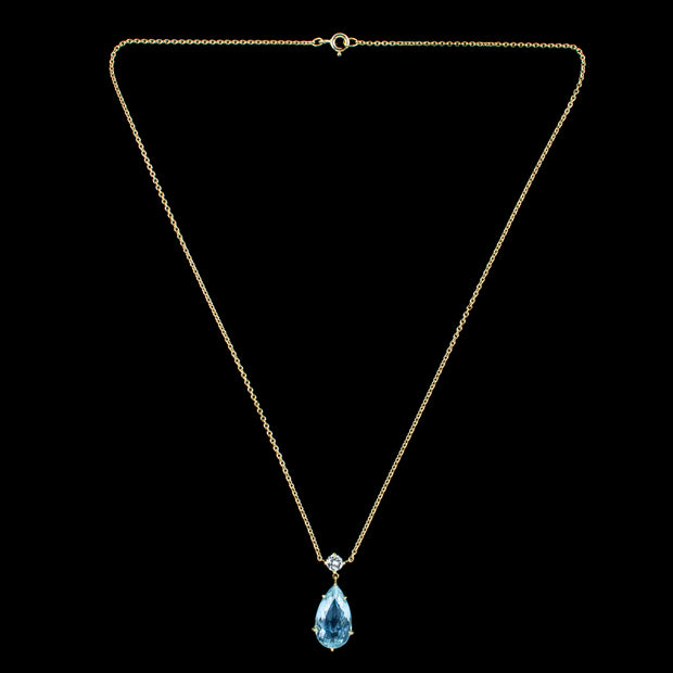 Vintage Aquamarine Diamond Lavaliere Pendant Necklace 18ct Gold