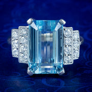 Vintage Aquamarine Diamond Ring 6ct Aqua Dated 1950