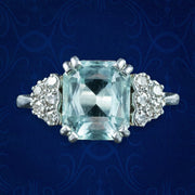 Vintage Aquamarine Diamond Ring 3ct Aquamarine 