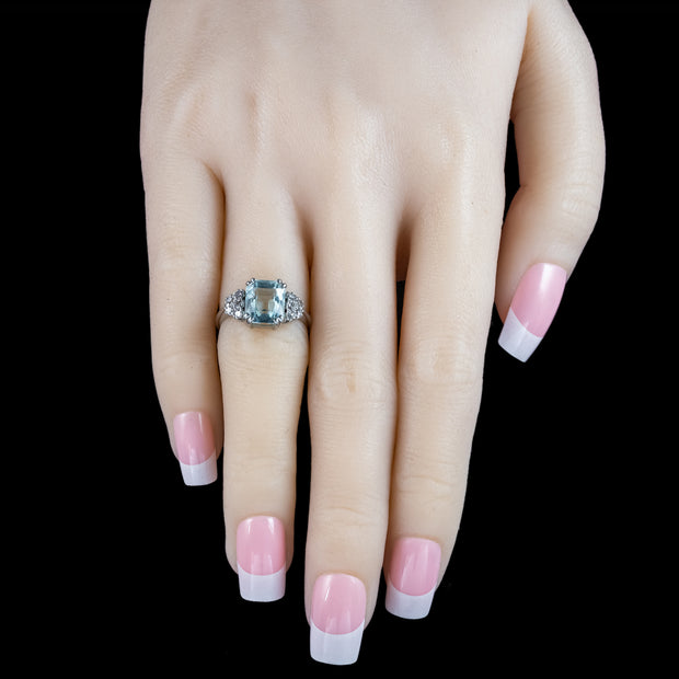 Vintage Aquamarine Diamond Ring 3ct Aquamarine 