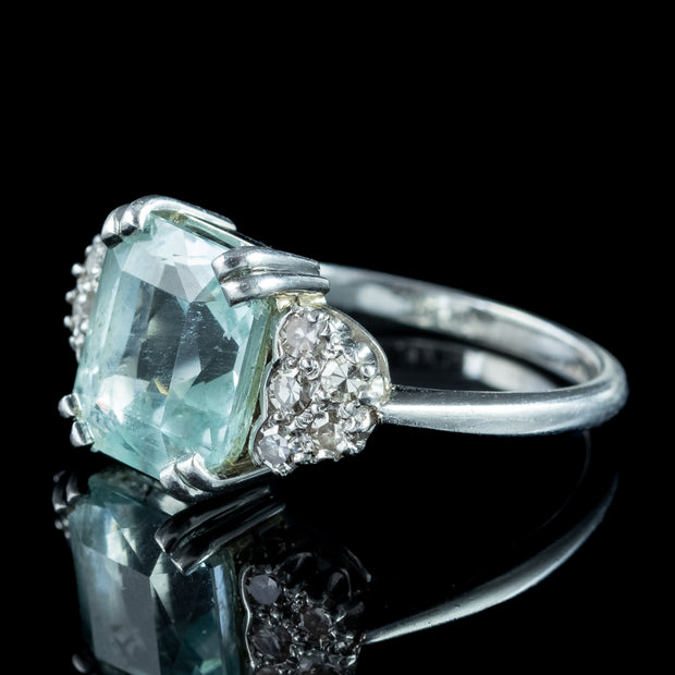 Vintage Aquamarine Diamond Ring 3ct Aquamarine 