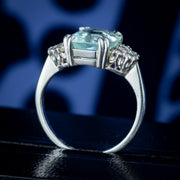 Vintage Aquamarine Diamond Ring 3ct Aquamarine 
