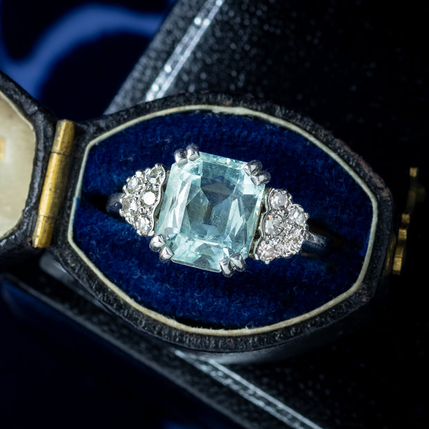 Vintage Aquamarine Diamond Ring 3ct Aquamarine 