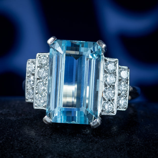 Vintage Aquamarine Diamond Ring 6ct Aqua Dated 1950