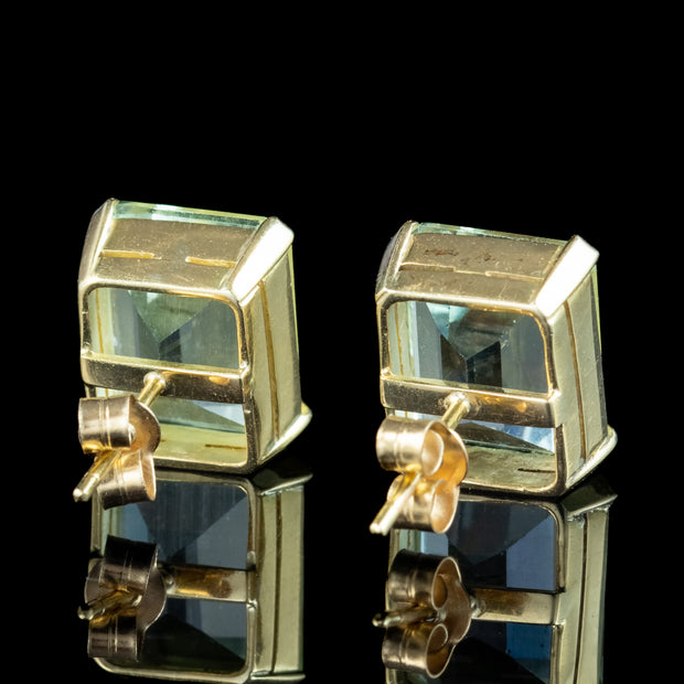 Vintage Aquamarine Stud Earrings 18ct Gold 6ct Aquas