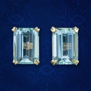 Vintage Aquamarine Stud Earrings 18ct Gold 6ct Aquas