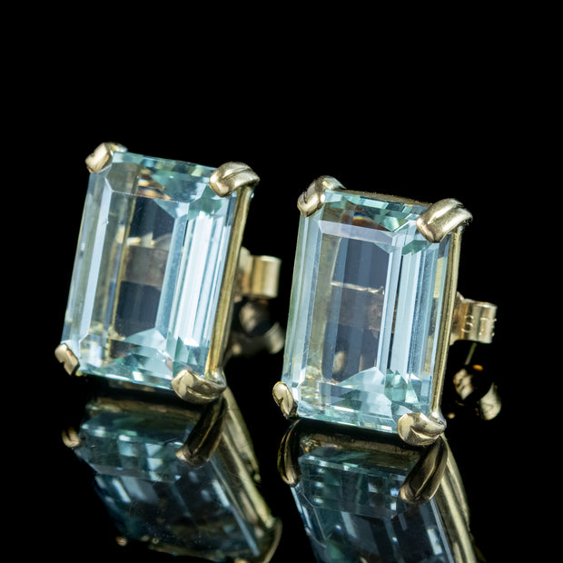 Vintage Aquamarine Stud Earrings 18ct Gold 6ct Aquas