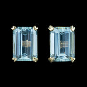 Vintage Aquamarine Stud Earrings 18ct Gold 6ct Aquas