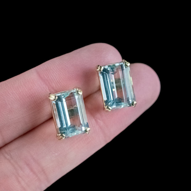 Vintage Aquamarine Stud Earrings 18ct Gold 6ct Aquas