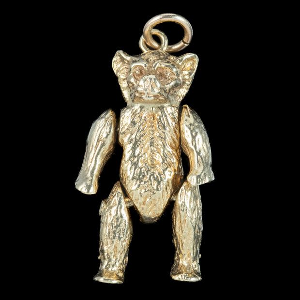 Vintage Articulated Teddy Bear Charm Pendant 9ct Gold Dated 1973