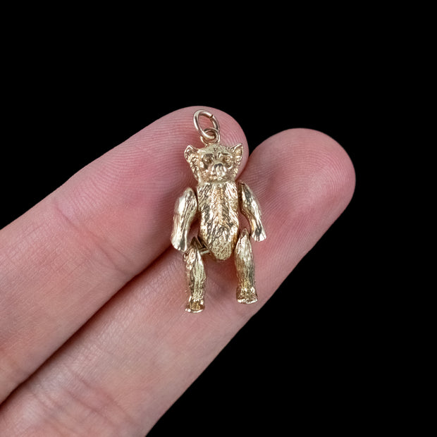 Vintage Articulated Teddy Bear Charm Pendant 9ct Gold Dated 1973