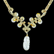 Vintage Baroque Pearl Lavaliere Necklace 9ct Gold