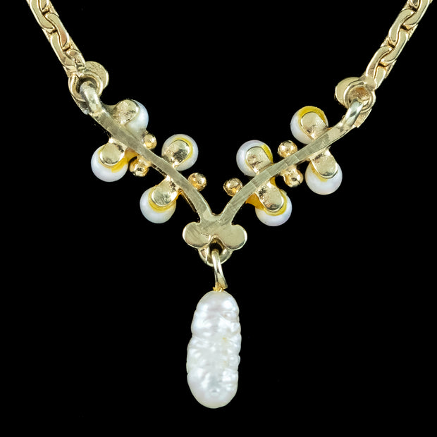Vintage Baroque Pearl Lavaliere Necklace 9ct Gold