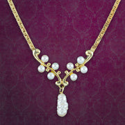 Vintage Baroque Pearl Lavaliere Necklace 9ct Gold
