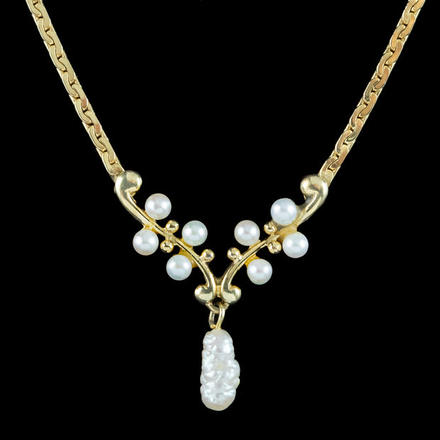 Vintage Baroque Pearl Lavaliere Necklace 9ct Gold