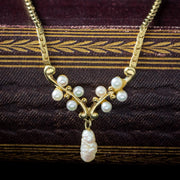 Vintage Baroque Pearl Lavaliere Necklace 9ct Gold