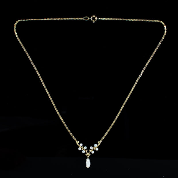 Vintage Baroque Pearl Lavaliere Necklace 9ct Gold
