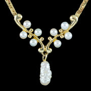 Vintage Baroque Pearl Lavaliere Necklace 9ct Gold