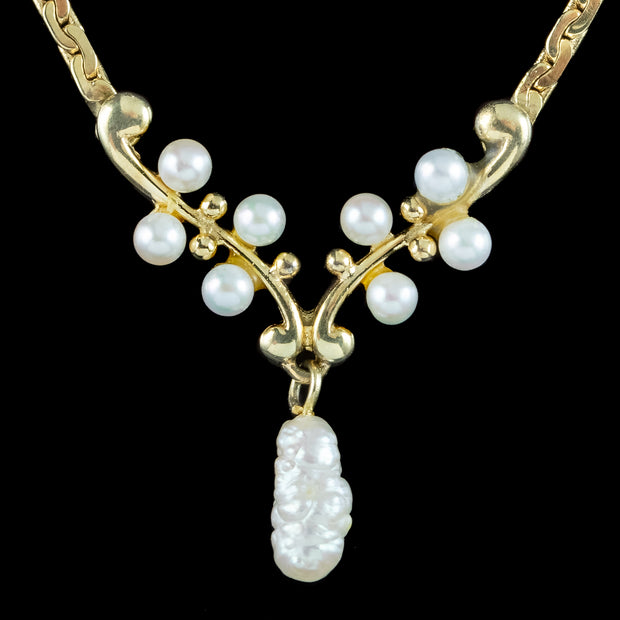 Vintage Baroque Pearl Lavaliere Necklace 9ct Gold