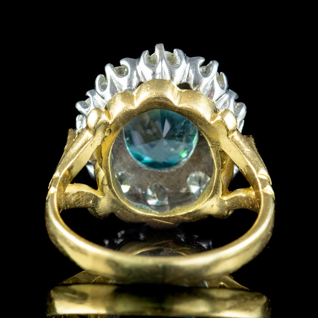 Vintage Blue Zircon Diamond Cluster Ring 3ct Zircon