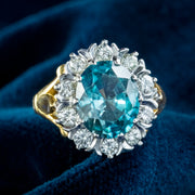 Vintage Blue Zircon Diamond Cluster Ring 3ct Zircon
