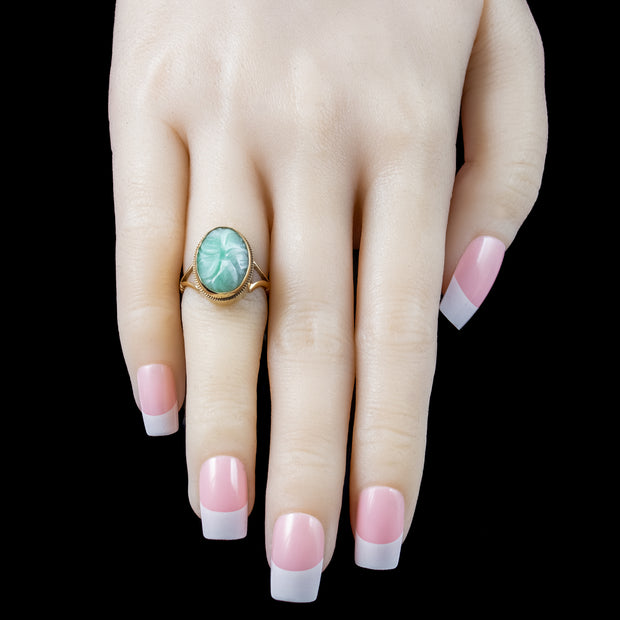 Vintage Carved Jade Flower Ring Dated 1972