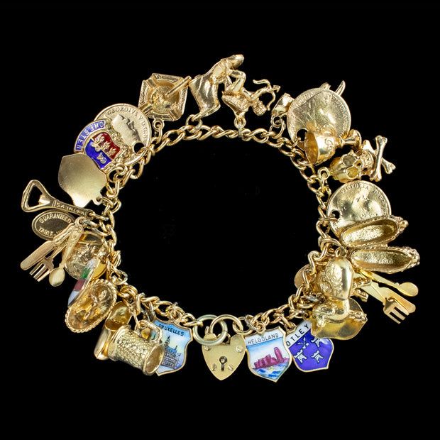 Vintage Charm Bracelet Silver 18ct Gold Gilt 27 Charms 