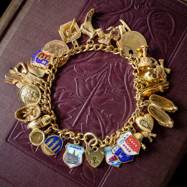 Vintage Charm Bracelet Silver 18ct Gold Gilt 27 Charms 