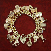 Vintage Charm Bracelet With Heart Padlock And 26 Charms