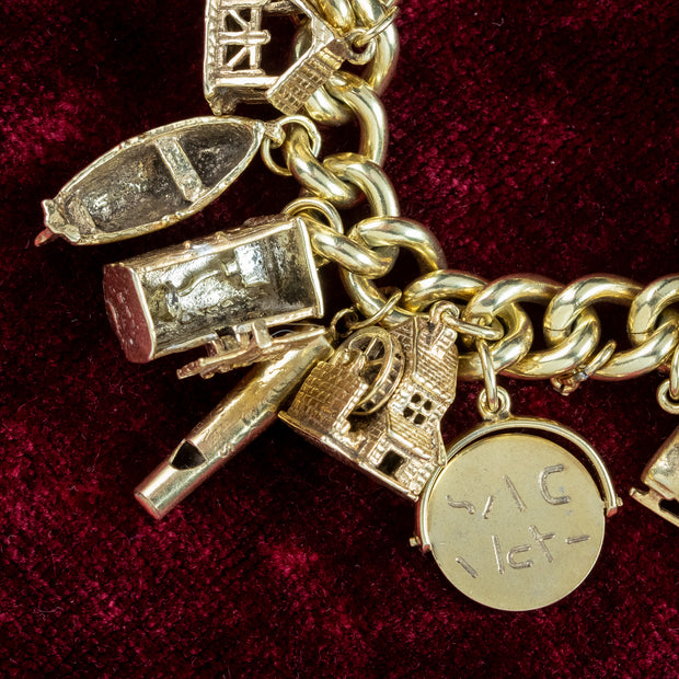 Vintage Charm Bracelet With Heart Padlock And 26 Charms