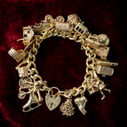 Vintage Charm Bracelet With Heart Padlock And 26 Charms